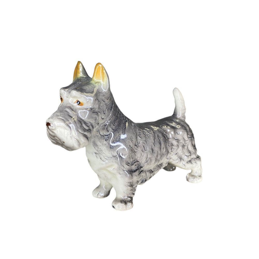 Vintage Gray Schnauzer Dog Scottish Terrier‎ Figurine Porcelain Ceramic Japan